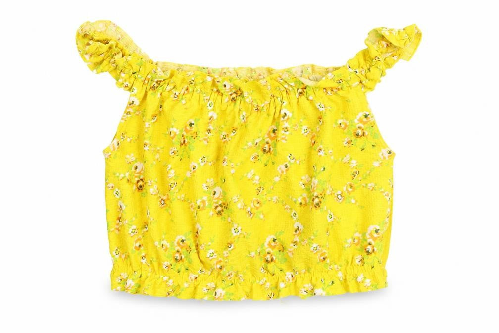Topshop Women’s Yellow Floral Cropped Off Shoulder Blouse UK 8