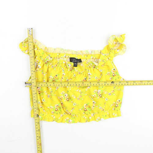Topshop Women’s Yellow Floral Cropped Off Shoulder Blouse UK 8