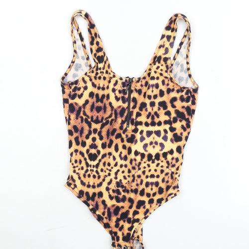 Topshop Women Leopard Print Bodysuit UK 6 Sleeveless Zip Front