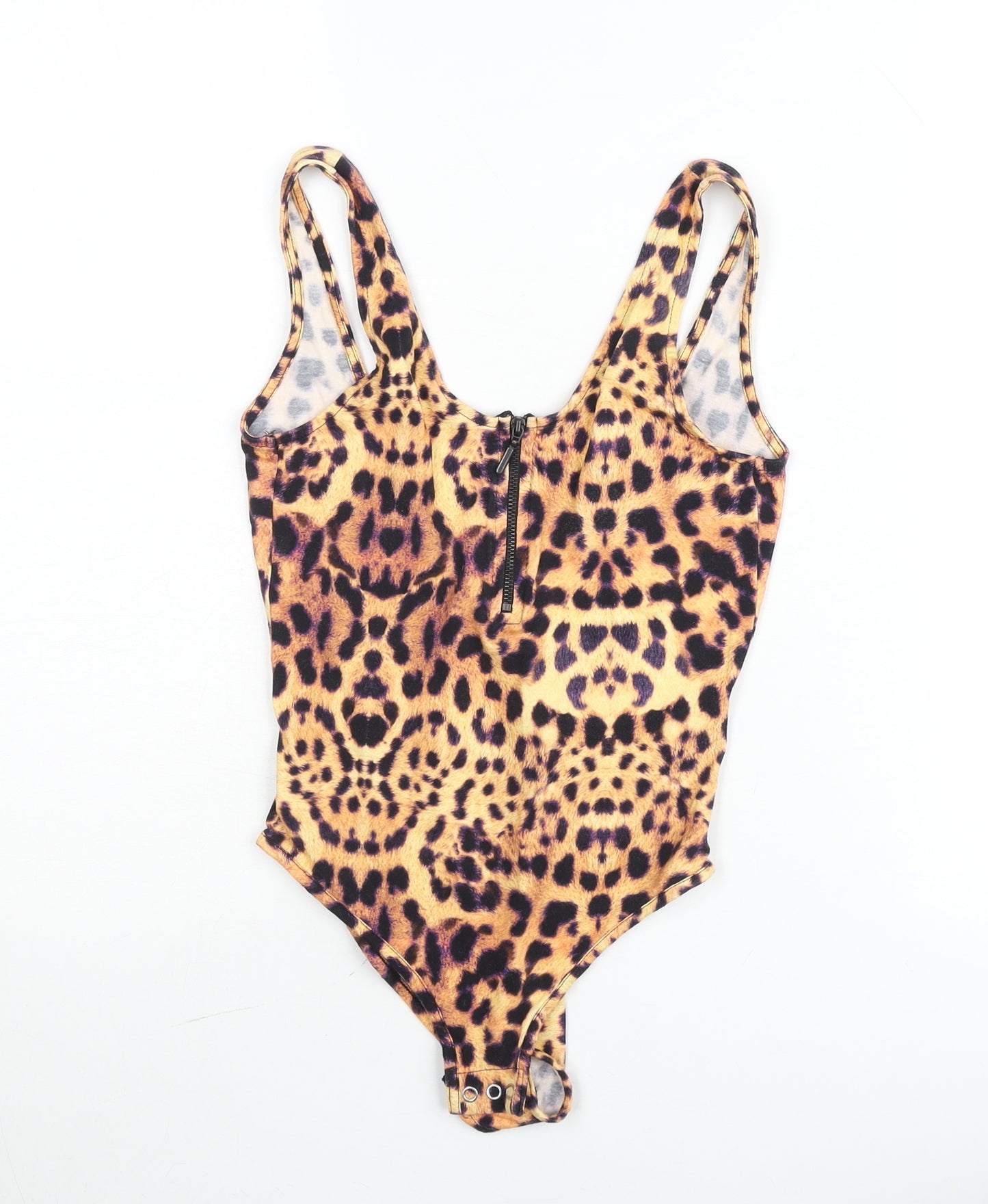 Topshop Women Leopard Print Bodysuit UK 6 Sleeveless Zip Front