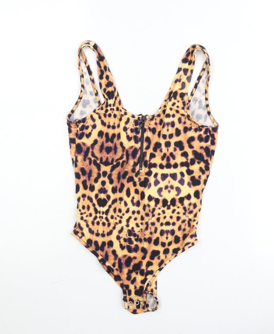 Topshop Women Leopard Print Bodysuit UK 6 Sleeveless Zip Front