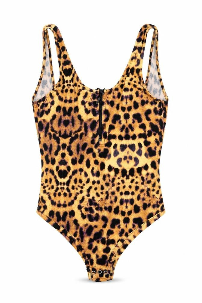 Topshop Women Leopard Print Bodysuit UK 6 Sleeveless Zip Front