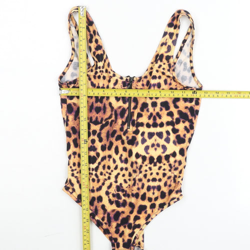 Topshop Women Leopard Print Bodysuit UK 6 Sleeveless Zip Front