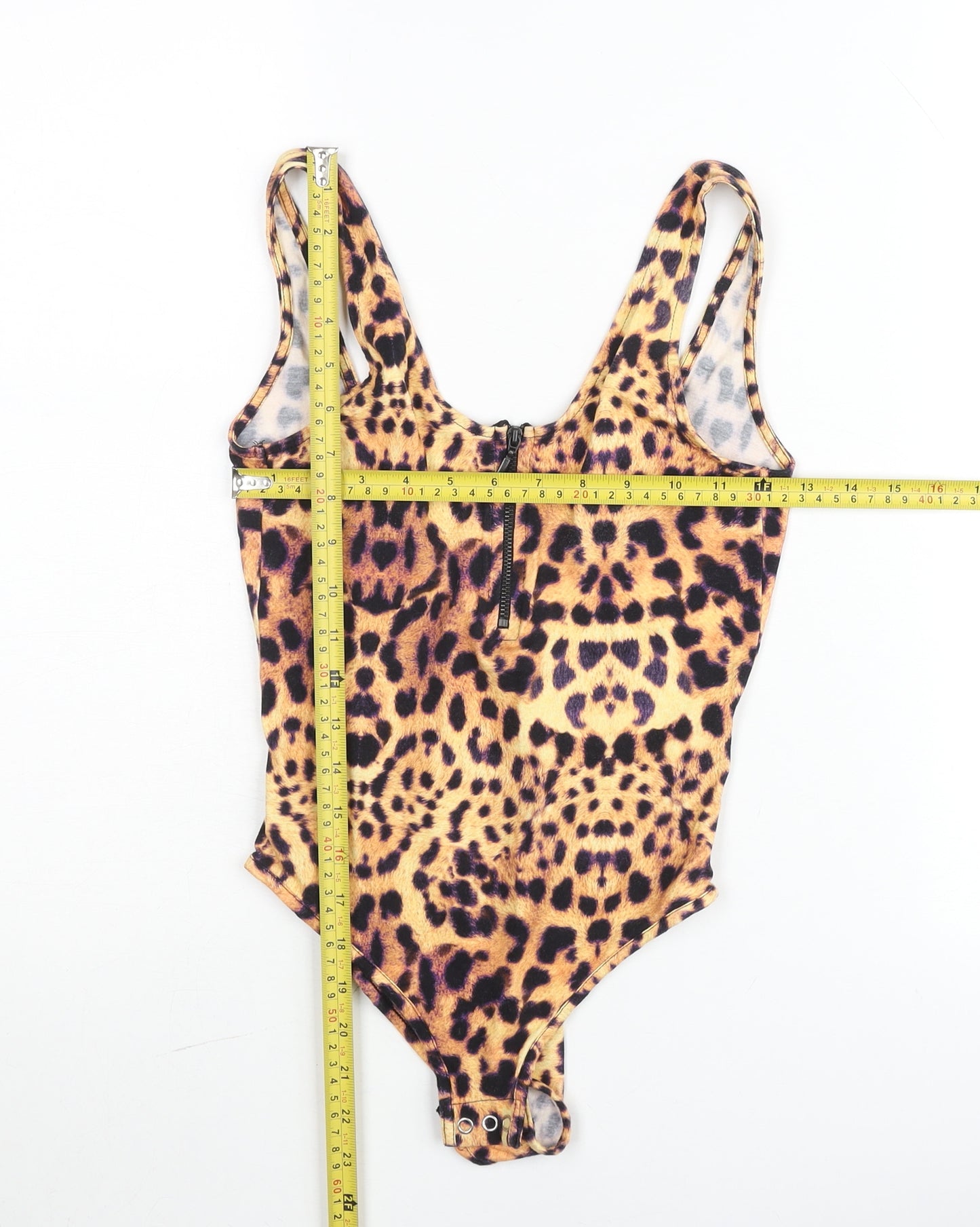 Topshop Women Leopard Print Bodysuit UK 6 Sleeveless Zip Front