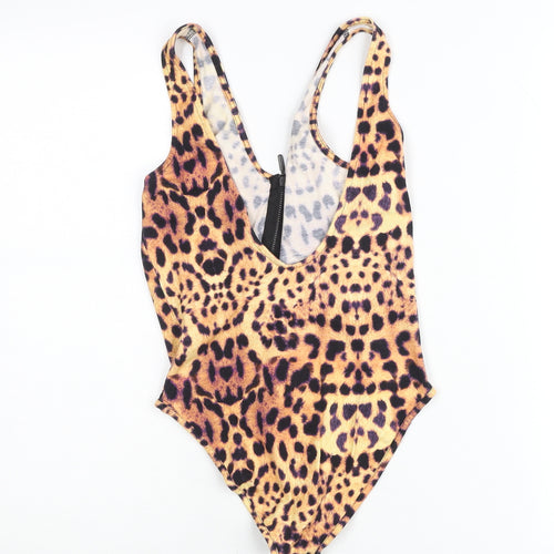 Topshop Women Leopard Print Bodysuit UK 6 Sleeveless Zip Front
