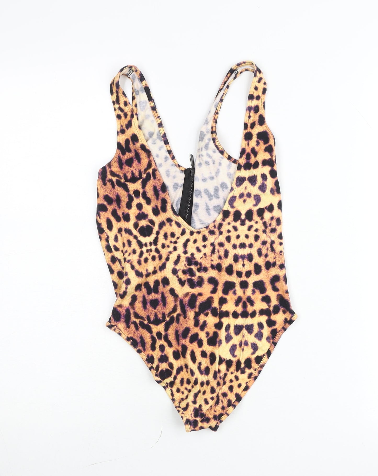Topshop Women Leopard Print Bodysuit UK 6 Sleeveless Zip Front