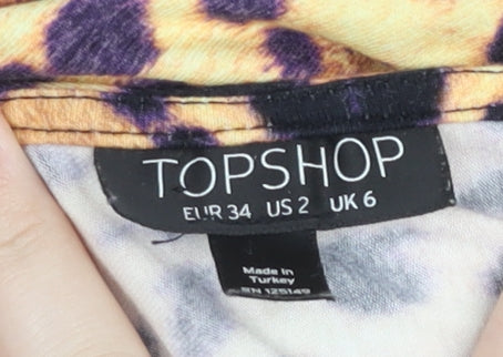 Topshop Women Leopard Print Bodysuit UK 6 Sleeveless Zip Front