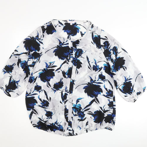 Julipa Women Blue Floral Chiffon Tunic Blouse Size 14