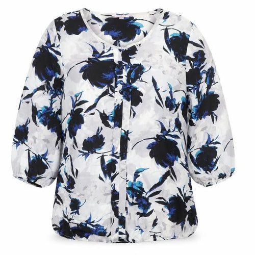 Julipa Women Blue Floral Chiffon Tunic Blouse Size 14