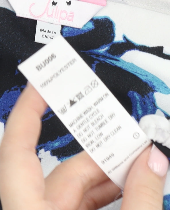 Julipa Women Blue Floral Chiffon Tunic Blouse Size 14