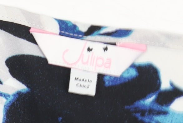 Julipa Women Blue Floral Chiffon Tunic Blouse Size 14