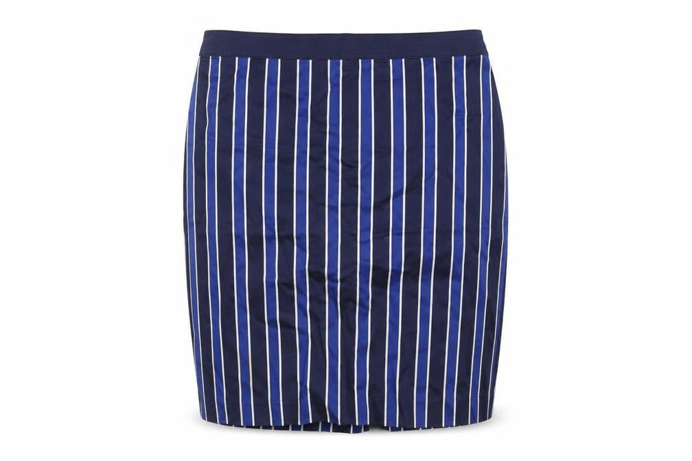 Front view of Tommy Hilfiger Women's Blue Striped Pencil Skirt, size 12