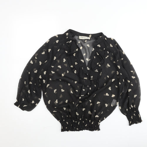 J'aime la Vie Women's Black Heart Print Wrap Blouse Size S
