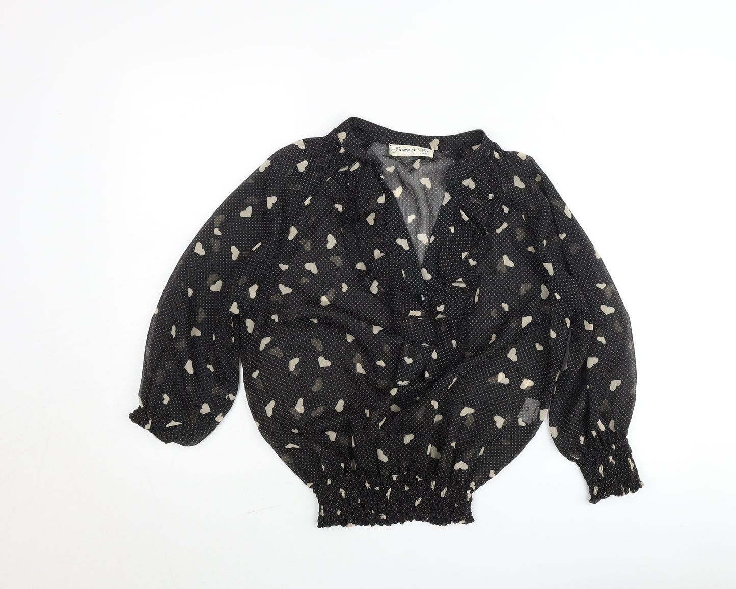 J'aime la Vie Women's Black Heart Print Wrap Blouse Size S