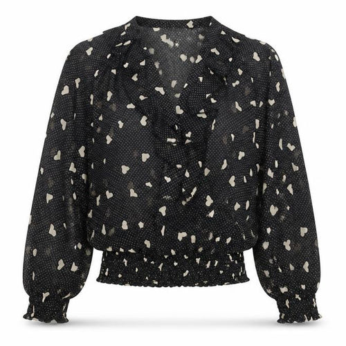 J'aime la Vie Women's Black Heart Print Wrap Blouse Size S
