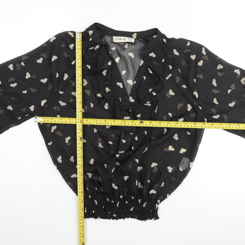 J'aime la Vie Women's Black Heart Print Wrap Blouse Size S