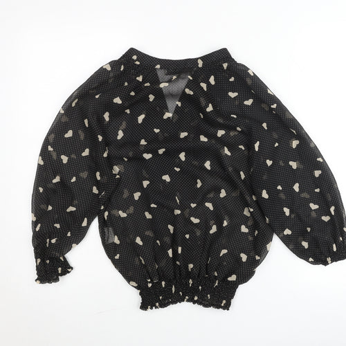 J'aime la Vie Women's Black Heart Print Wrap Blouse Size S