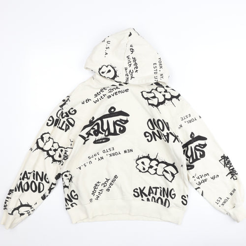ZARA Boys White Graphic Print Pullover Hoodie 11-12 Years Skate Street Style