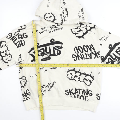 ZARA Boys White Graphic Print Pullover Hoodie 11-12 Years Skate Street Style