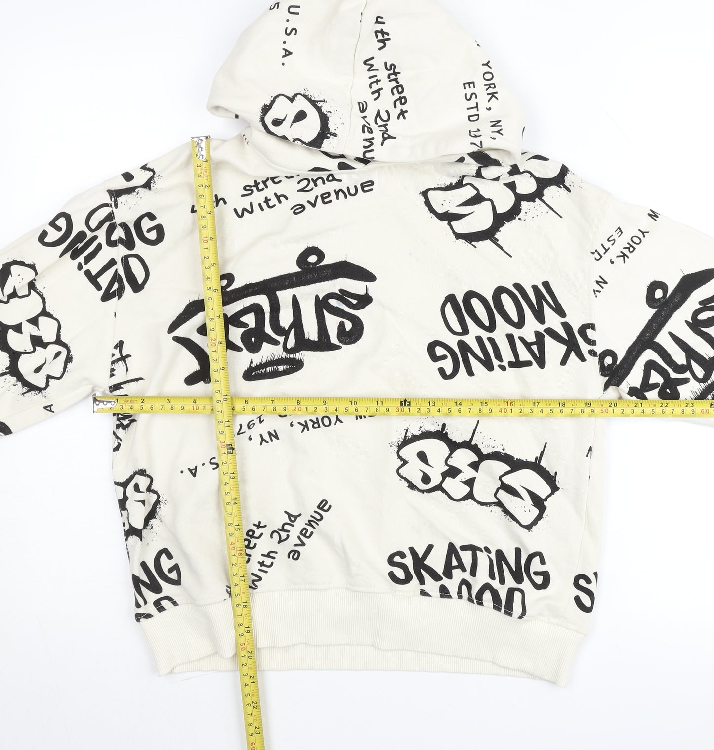 ZARA Boys White Graphic Print Pullover Hoodie 11-12 Years Skate Street Style