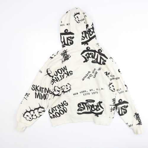 ZARA Boys White Graphic Print Pullover Hoodie 11-12 Years Skate Street Style