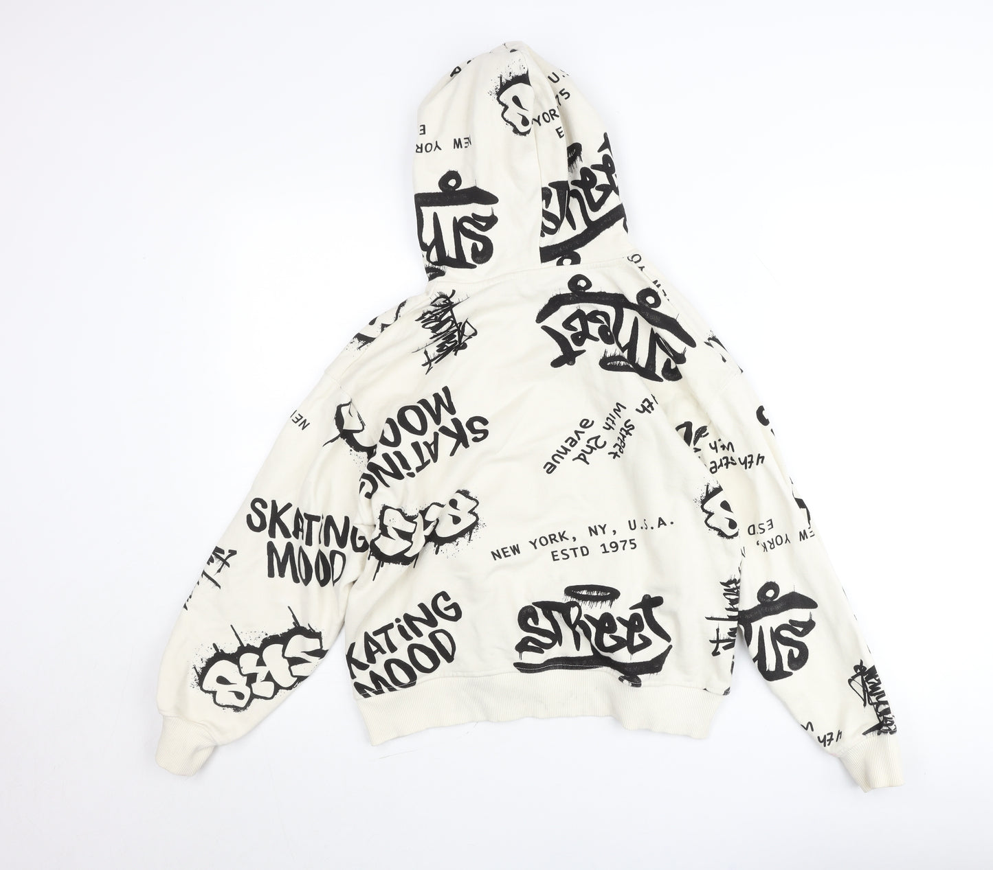 ZARA Boys White Graphic Print Pullover Hoodie 11-12 Years Skate Street Style