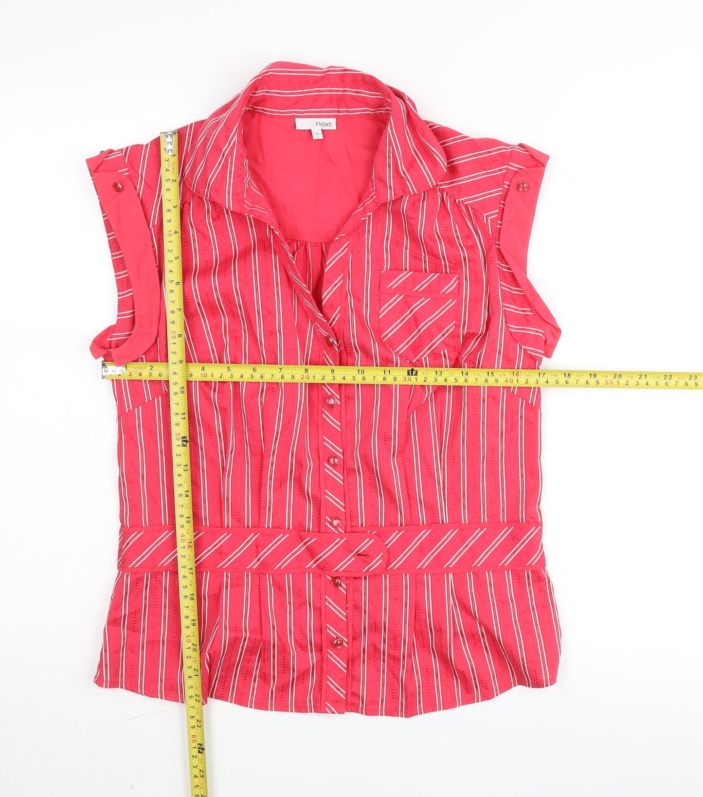 Next Women Pink Striped Sleeveless Collared Blouse Size 14