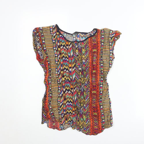 Warehouse Women’s Multicoloured Bohemian Viscose Blouse UK 14 Short Sleeve