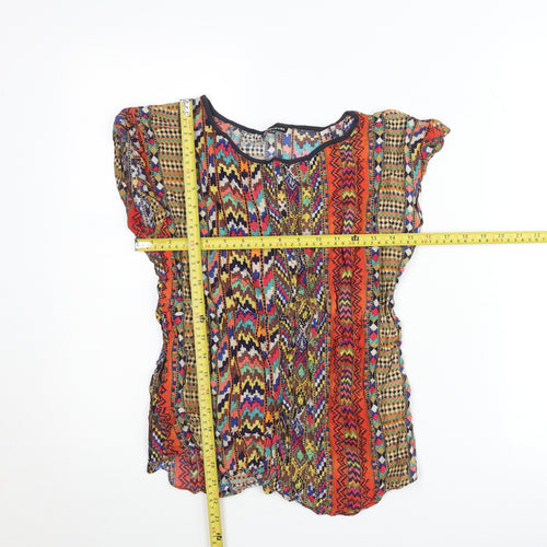 Warehouse Women’s Multicoloured Bohemian Viscose Blouse UK 14 Short Sleeve
