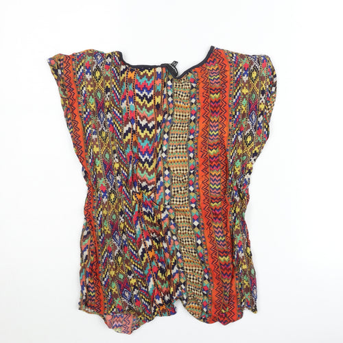Warehouse Women’s Multicoloured Bohemian Viscose Blouse UK 14 Short Sleeve