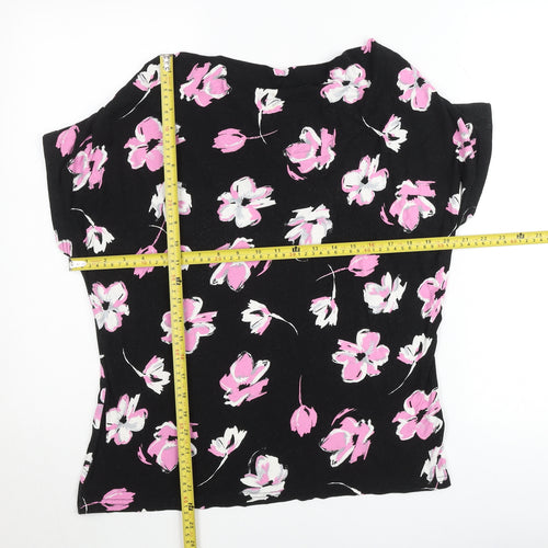 Debenhams Women’s Black Floral Jersey Stretch T-Shirt Size 16