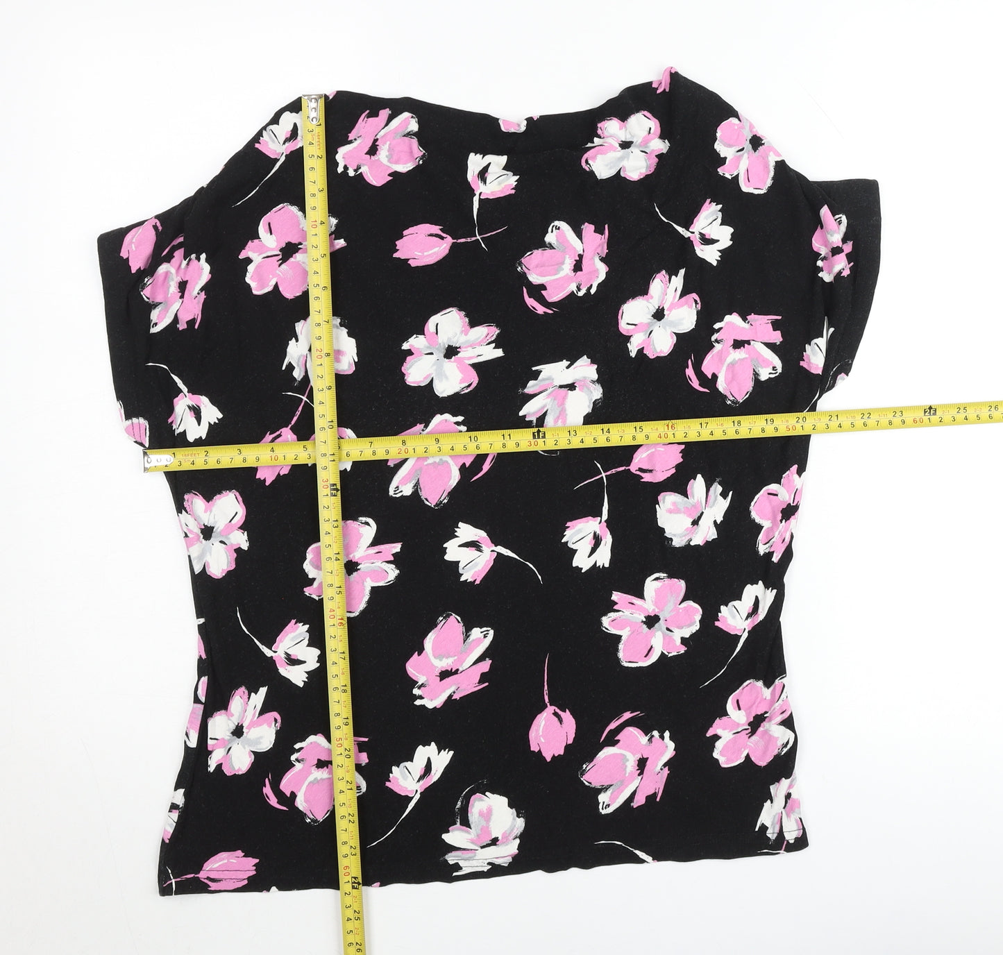 Debenhams Women’s Black Floral Jersey Stretch T-Shirt Size 16