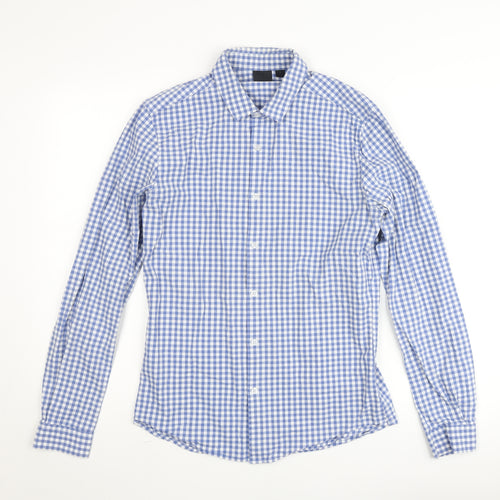 ASOS Men's Blue Check Slim Fit Long Sleeve Button-Up Shirt M
