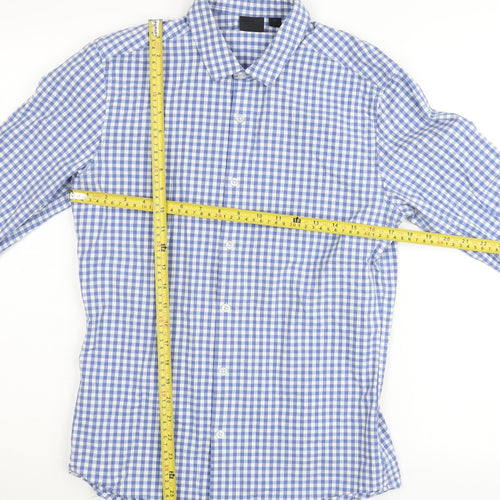 ASOS Men's Blue Check Slim Fit Long Sleeve Button-Up Shirt M