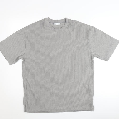 Zara Mens Grey Short Sleeve Crew Neck Knit T-Shirt Size S