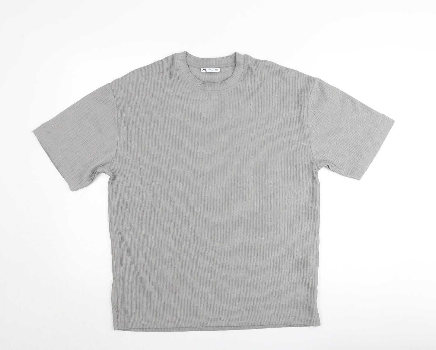 Zara Mens Grey Short Sleeve Crew Neck Knit T-Shirt Size S