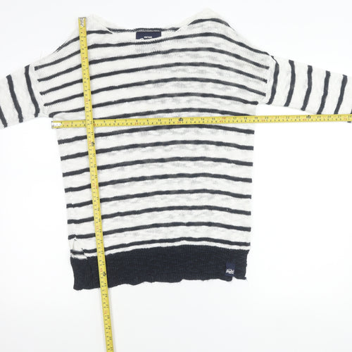 Superdry Women's White Striped Boat Neck Pullover Jumper Size S