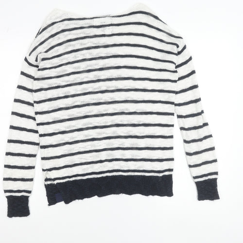 Superdry Women's White Striped Boat Neck Pullover Jumper Size S