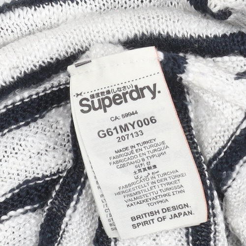 Superdry Women's White Striped Boat Neck Pullover Jumper Size S
