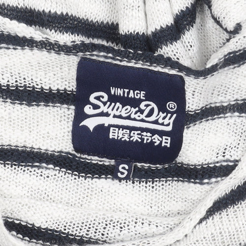 Superdry Women's White Striped Boat Neck Pullover Jumper Size S