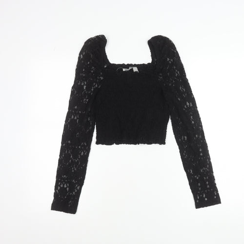 ASOS Women's Black Lace Cropped Puff Sleeve Blouse UK 10
