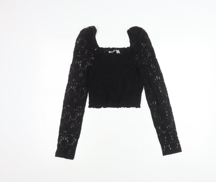 ASOS Women's Black Lace Cropped Puff Sleeve Blouse UK 10