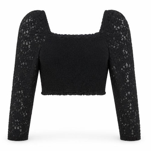 ASOS Women's Black Lace Cropped Puff Sleeve Blouse UK 10