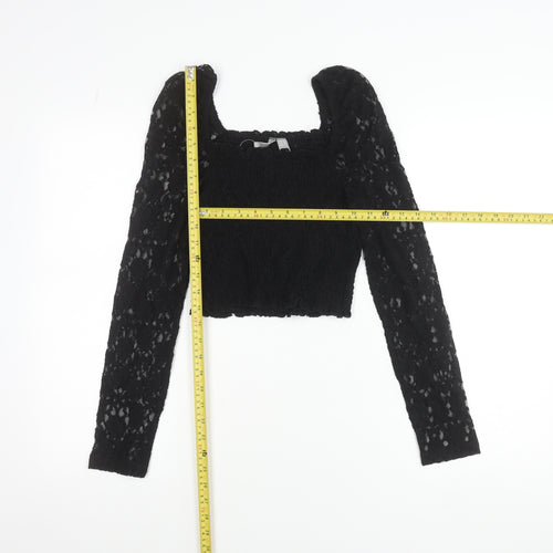 ASOS Women's Black Lace Cropped Puff Sleeve Blouse UK 10