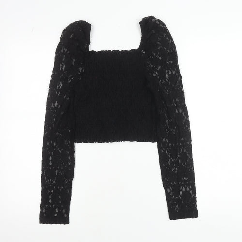 ASOS Women's Black Lace Cropped Puff Sleeve Blouse UK 10