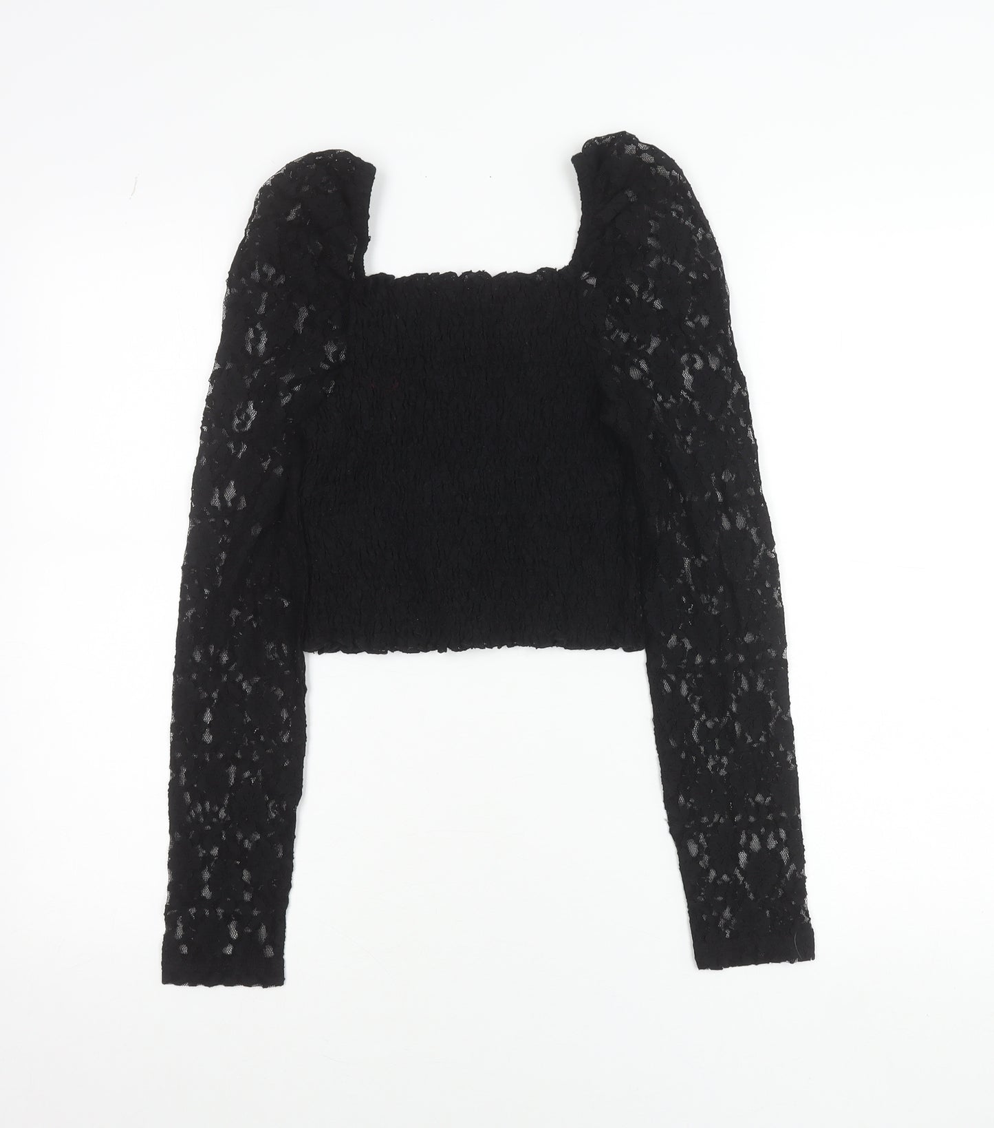 ASOS Women's Black Lace Cropped Puff Sleeve Blouse UK 10
