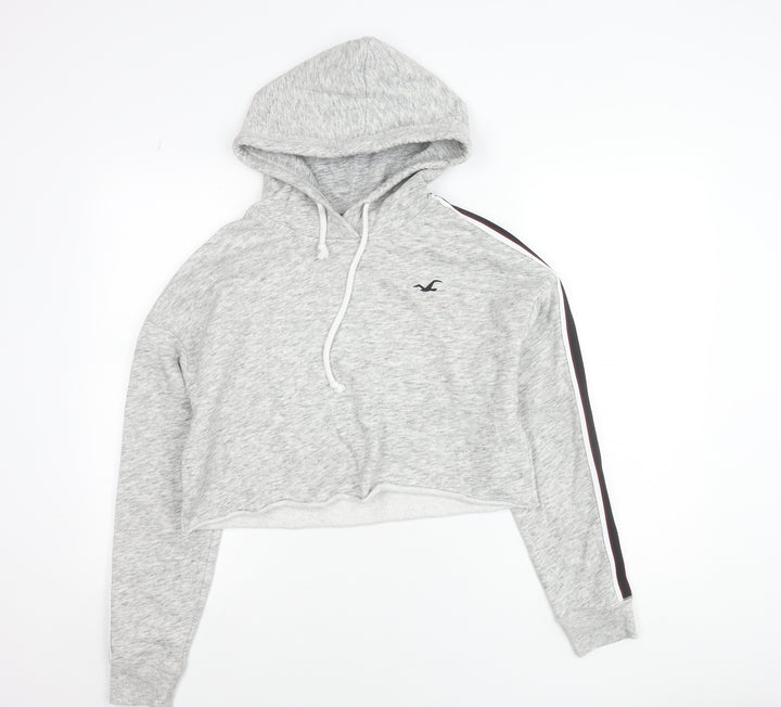 Hollister Women Grey Cropped Pullover Hoodie Size S