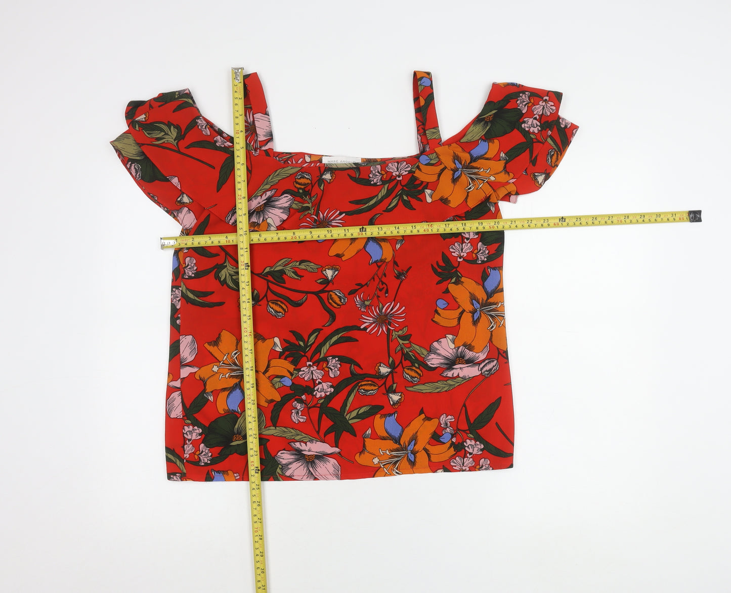 Marc Angelo Women's Red Floral Off Shoulder Blouse Size 12