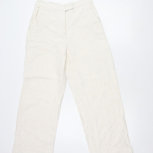 Zara Women Ivory Linen Blend Straight Leg Trousers Size Small