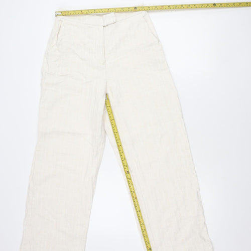 Zara Women Ivory Linen Blend Straight Leg Trousers Size Small